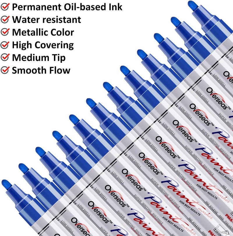 Lesun Blue Paint Pens, 12 Pack Waterproof Oil-Based Paint Pen Set, Quick Dry and Permanent, Markers for Rock, Stone, Ceramic, Wood, Fabric, Plastic, Canvas, Glass, Mugs, Tires - Image 2